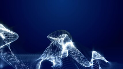 Poster - Digital particle wave blue and white color abstract background, 3d rendering animation 4k