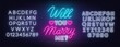 © TanyaFox - Will You Marry Me neon lettering on brick wall background.
