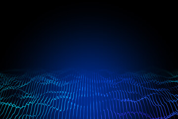 Aufkleber - Bright digital polygonal wave on dark background with mock up place. Technology and space concept. 3D Rendering.