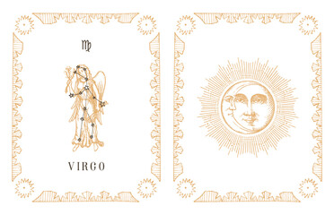 Sticker - Virgo zodiac symbol and constellation, old card.