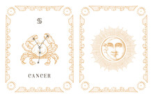 Cancer Zodiac Symbol And Constellation, Old Card.