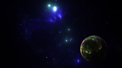 fantastic planet in space, space landscape fantasy planet on the background of stars and galaxies
