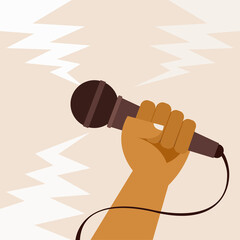 Illustration of a hand holding a microphone. Concept for freedom of speech