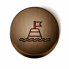 Canvas Print - Brown line Floating buoy on the sea icon isolated on white background. Wooden circle button. Vector