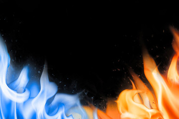 Wall Mural - Flame border background, black realistic blue fire image vector