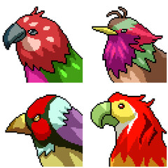 Wall Mural - pixel art colorful bird head