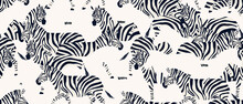 Hand Drawn Abstract Pattern With Zebras. Trendy Collage Contemporary Seamless Pattern. Fashionable Template For Design. Black And White Colors.