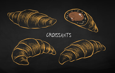 Wall Mural - Chalk drawn illustration set of Croissants.