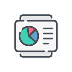 Fototapete - Pie chart report color line icon. Analytics document vector outline colorful sign.