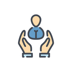 Fototapete - Hands with person color line icon. Customer care vector outline colorful sign.