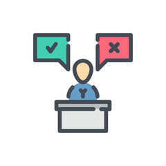 Fototapete - Person with voting chat boxes color line icon. Decision and opinion vector outline colorful sign.