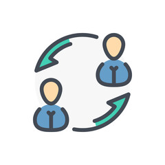 Fototapete - Two persons and switch arrows color line icon. Employee replacement and Staff change vector outline colorful sign.