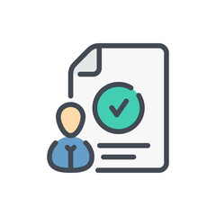 Fototapete - Person with document and checkmark color line icon. Candidate approval vector outline colorful sign.