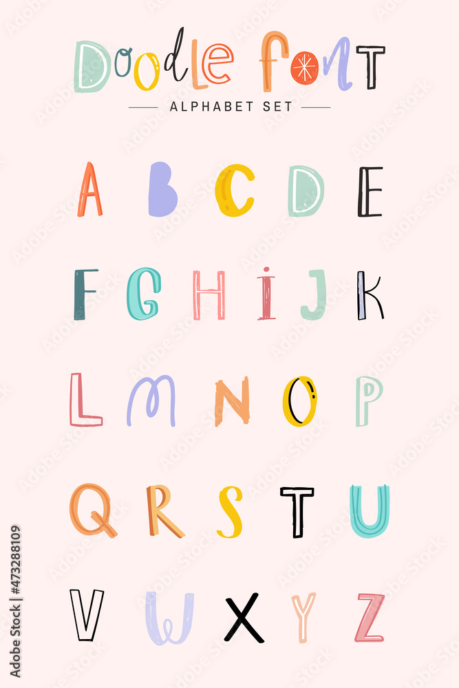 Pastel doodle alphabet vector word art set Stock Vector | Adobe Stock