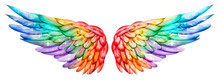 Beauutiful Magic Bright Rainbow Wings, Symbol Of Freedom, Lgbt, Raster Illustration