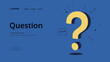 Question mark web page design. FAQ sign on blue background. 3d help icon vector illustration.