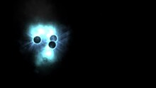 Concept Graphic Animation Of Critical Mass, Energy Balls Flying Around With Small Explosions On Contact, Full Eruption With All Masses In One Place