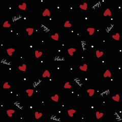 Black Red Heart Digital Papers, Seamless Patterns, Love Dot Design Illustration, 12 inches