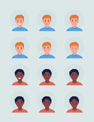 Sticker - Diverse men facial expressions semi flat color vector character avatar set. Portrait from front view. Isolated modern cartoon style illustration for graphic design and animation pack