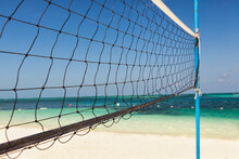 Volleyball Net On A Sandy Beach