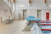 Heated Indoor Swimming Pool, Diving Blocks, Starting Blocks For Competition