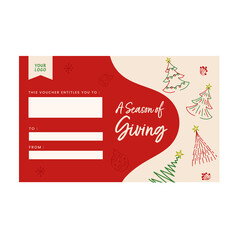 Sticker - Seasonal Gift Voucher Template Design With Linear Xmas Tree In Various Type.