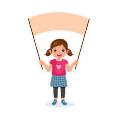 Wall Mural - Cute little girl holding banner with empty space templates for text, banners and ads