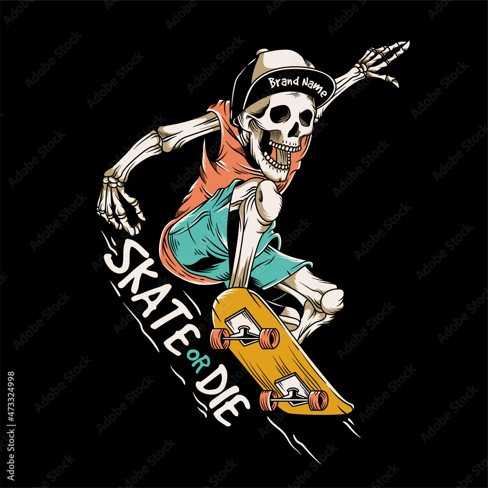 Skateboard Squelette Sur émoticône Sourire | Vecteur Premium