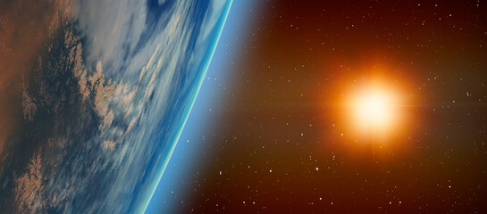 Wall Mural - planet earth with a spectacular sunset - sunrise over planet earth, view from space 