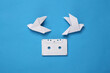 © splitov27 - Audio cassette with origami doves on blue background