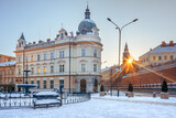 Fototapeta Miasto - Poczta w Bielsku-Białej zimą o zachodzie słońca
