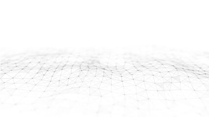 Wall Mural - Dynamic wave with connected dots and lines on a white background. Digital wave background concept. Abstract technology background. Big data visualization. 3D rendering.