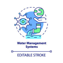 Water Management System Concept Icon. Control Of Water Resources Movement. Urban Service Database Abstract Idea Thin Line Illustration. Vector Isolated Outline Color Drawing. Editable Stroke