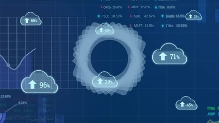 Poster - Animation of shapes and data processing on blue background