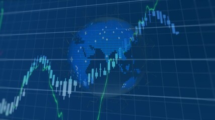 Poster - Animation of globe and diagrams on blue background