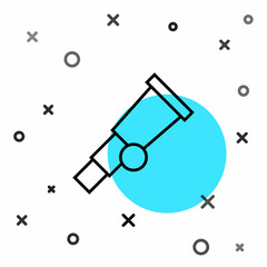 Poster - Black line Telescope icon isolated on white background. Scientific tool. Education and astronomy element, spyglass and study stars. Random dynamic shapes. Vector