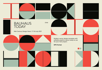 Fototapete - Bauhaus Poster Design Template With Abstract Geometric Shapes
