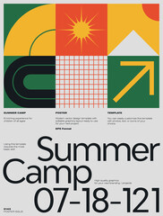 Fototapete - Swiss Poster Design Template With Abstract Geometric Shapes