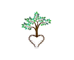 Sticker - illustration of a tree with a heart-shaped root concept