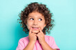 © deagreez - Portrait of attractive cheerful wavy-haired girl touching mouth fake smile isolated over bright teal turquoise color background