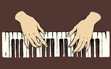 Hands On The Keyboard. Vector Drawing