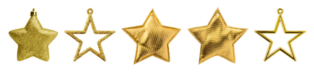 golden christmas star ornament bauble set isolated on white background