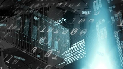 Poster - Animation of data processing and binary coding over server room