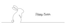 Continuous One Line Drawing Of Easter Bunny. Cute Rabbit Silhouette With Ears In Simple Linear Style For Spring Design Greeting Card And Web Banner.Editable Stroke. Minimalistic Vector Illustration