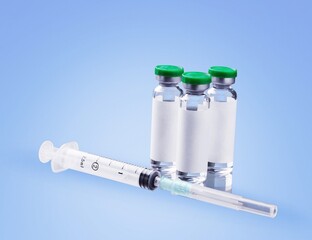 Sticker - Syringe and vaccine bottle on background. healthcare and hospital.