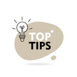 Top tips geometric message bubble with light bulb emblem. Logo design. Vector illustration