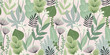 Abstract gentle seamless pattern with leaves, flowers and grass. Modern exotic design
