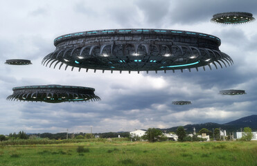 Wall Mural - 3d render. UFO spaceship concept