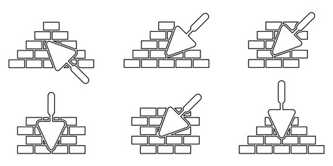 Wall Mural - Brickwork icons set. Trowel and brick icon. Construction or repair linear symbols. Vector illustration. Brickwork and building trowel icon.