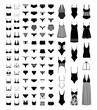 Collection of women's lingeries and men's underpants. Black and white illustrations.